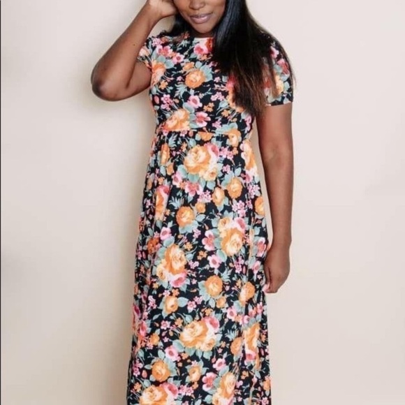 Amelia James New Size S Black Orange Floral Print Newport Stretch Maxi Dress - Picture 1 of 10